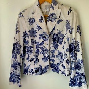 Escada blue and white floral blazer